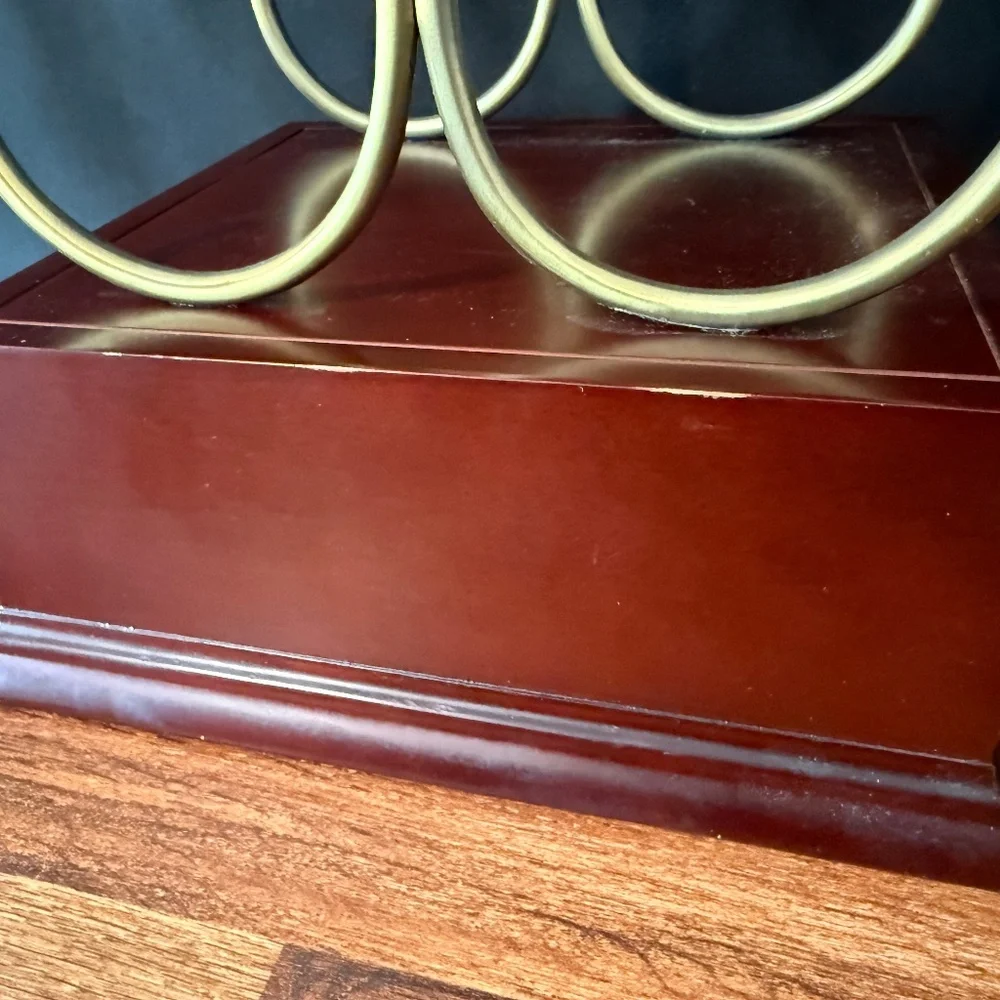 Red Cherry Wood & Brass 3 Bottle Wine Rack